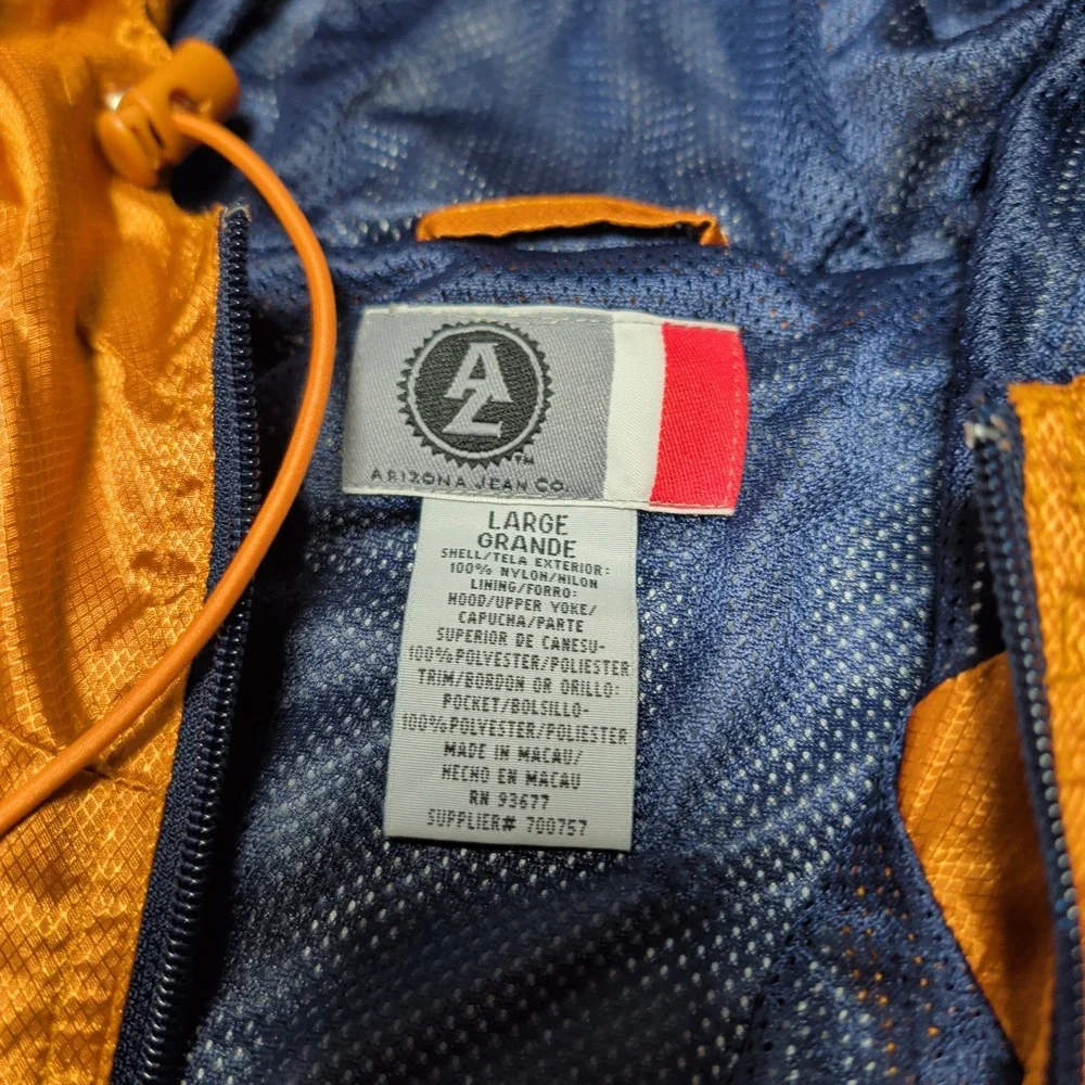 Vintage Arizona Jean Co Mens L Orange Navy Ripstop Anorak Windbreaker‎ Jacket